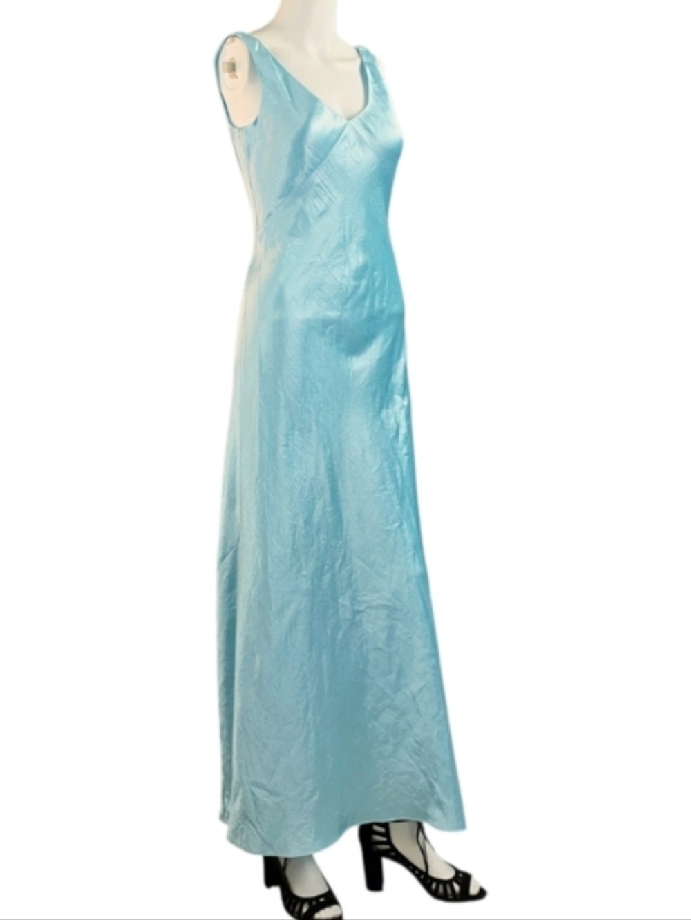 Vince V-neck Maxi Slip Dress Light Lagoon Beautiful Crinkle Satin Finish! - Picture 4 of 12
